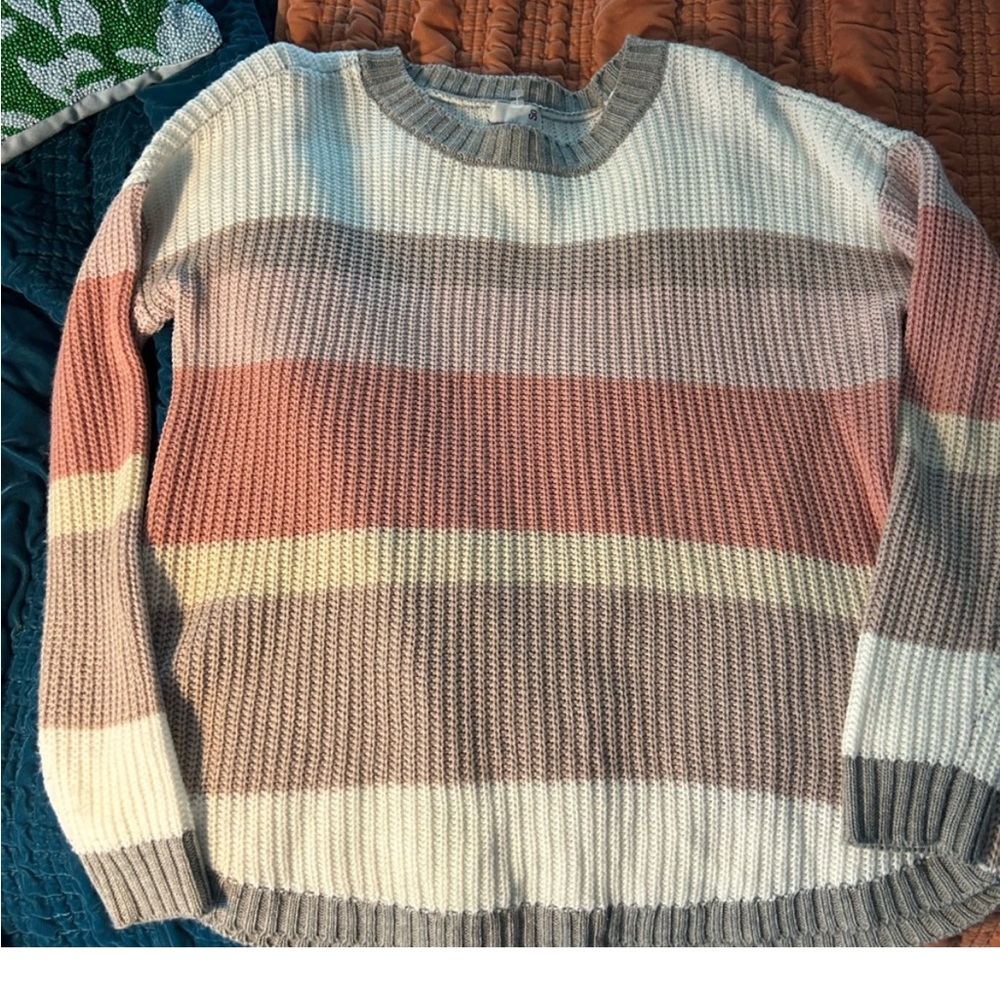 SO Women's Striped Sweater - Cream, Brown, Pink